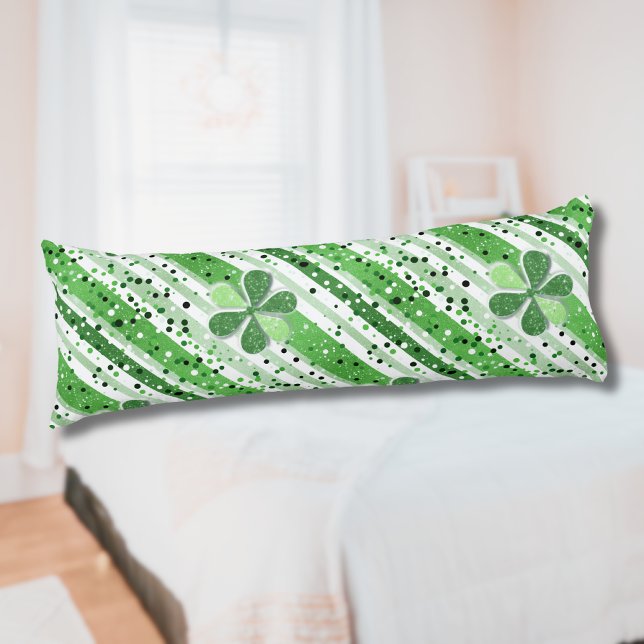 Elegant grön-vitrandig Shamrock-glitter Kroppskudde (Skapare uppladdad)