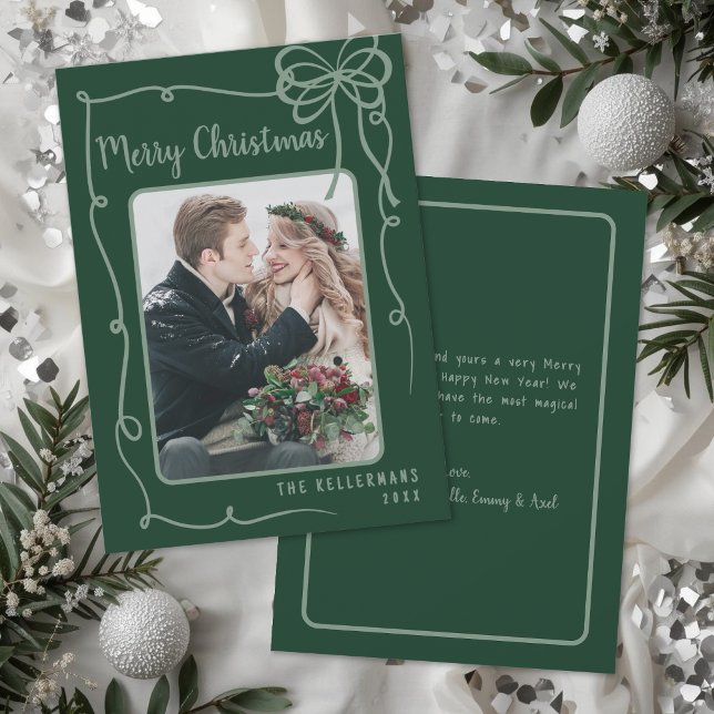 Elegant grön whimsisk God Jul Julkort (Elegant Green Whimsical Merry Christmas Holiday Card)