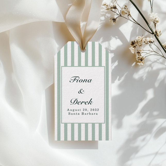 Elegant gröna randiga bröllop presentetikett (Elegant Green Stripes Wedding Gift Tags)