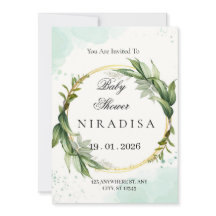 Elegant grönkrans baby shower-inbjudan