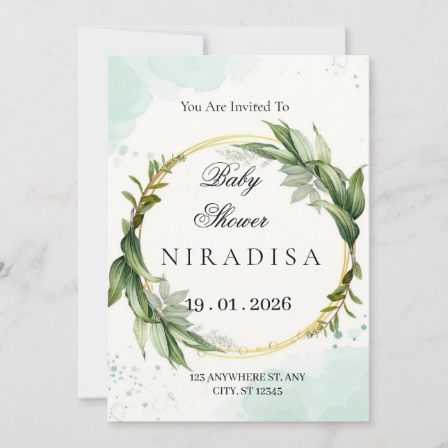 Elegant grönkrans baby shower-inbjudan inbjudningar (Framsida)