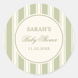 Elegant grönrandig baby shower runt klistermärke