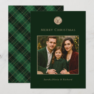 Elegant grönrutig familjefoto jul julkort