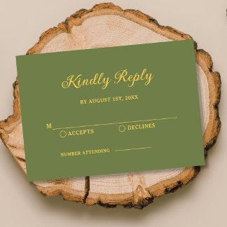 Elegant grönsalvi och guld bröllops-RSVP OSA Kort