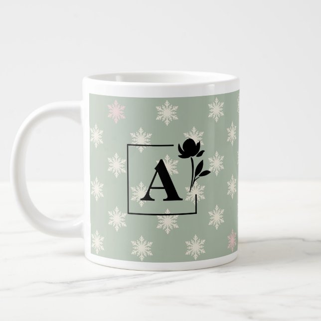 Elegant grönsalvia Snöflinga Monogram Koppen Jumbo Mugg (Vänster)
