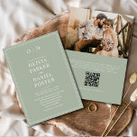 Elegant grönsalviafärgad QR-kodfoto Bröllop Inbjudningar<br><div class="desc">Fira din bröllopsdag med modern elegans med denna sälja gröna foto QR-kod bröllopsinbjudan. Den mjuka sälja färgpaletten och minimalistiska designen skapar en tidlös, romantisk look, medan ditt valda foto lägger till en personlig touch. En anpassningsbar QR-kod ger gästerna direkt tillgång till din bröllopswebbplats, RSVP eller presentregister. Fullt redigerbar och tryckklar,...</div>