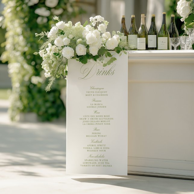 Elegant grönsalviagrön bröllopsdryckesbar meny pap poster (Elegant Sage Green Wedding Drinks Bar Menu)