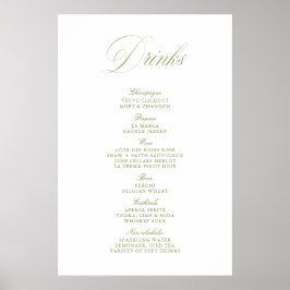 Elegant grönsalviagrön bröllopsdryckesbar meny pap poster