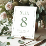 Elegant grönsalviagrön bröllopsmottagning formell  bordsnummer<br><div class="desc">Bröllopsbord Nummer bordskort dekoration evenemang skylt design har en klassisk elegans med samtida chic-sagegrön på en klassisk vit bakgrund. Anpassa bröllopsbordets design med ditt namn, bröllopsdatum och bordnummer i trendig stil och typsnitt. Baksidan av kortet är en dubblett av framsidan. Följ vår lättanvända moderna mall för att enkelt anpassa och...</div>