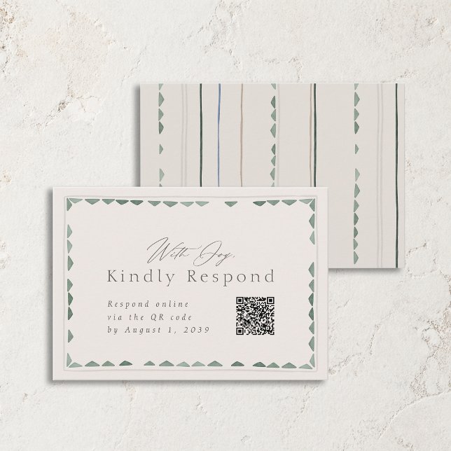 Elegant grönsaxgrön bröllops-RSVP-kort med QR-kod Inbjudningar (Skapare uppladdad)