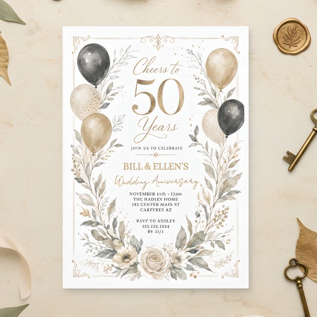 Elegant Grönska 50-års bröllopsdag Inbjudningar (Skapare uppladdad)