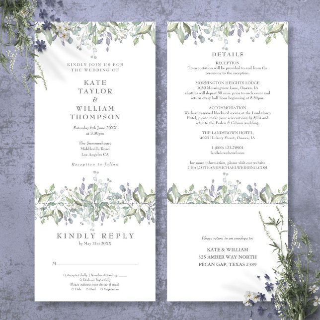 Elegant Grönska Allt-i-ett Bröllop Inbjudningar (Elegant Greenery All In One Wedding Invitation)