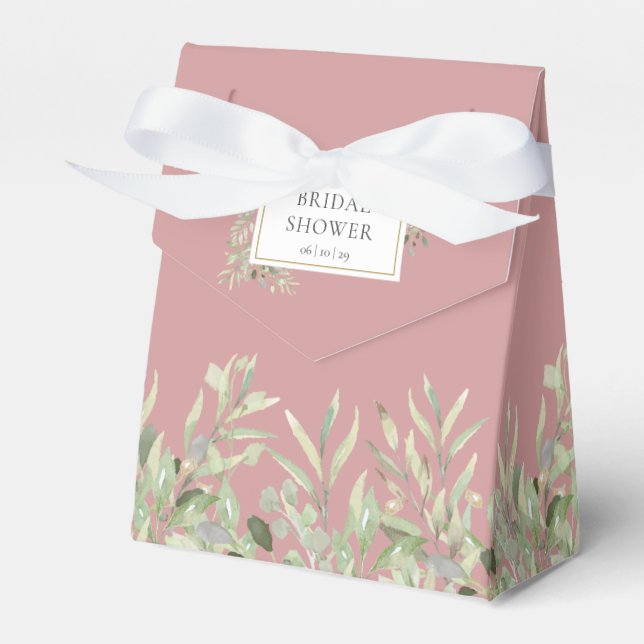 Elegant grönska blad dammig rosa bröllopsdusch  presentaskar (Framsidan Sidan)