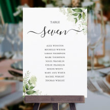 Elegant grönska blad sittplan bord nummer