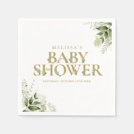 Elegant grönska bladguld baby shower pappersservett