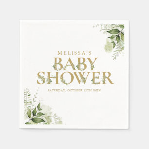 Elegant grönska bladguld baby shower pappersservett