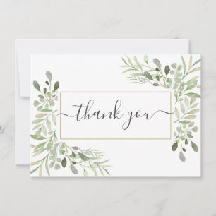 Elegant grönska bladmodernt manus tack kort
