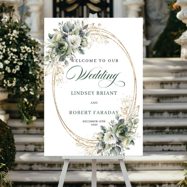 Elegant grönska bladrik vigsel välkomstaffisch poster (Chic Greenery Foliage Wedding Welcome Poster)