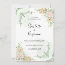 Elegant grönska blommande vintage bröllopsinbjudan