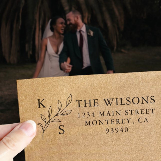 Elegant grönska Blommig Bröllopslogo Monogram Självfärgande Stämpel (Skapare uppladdad)