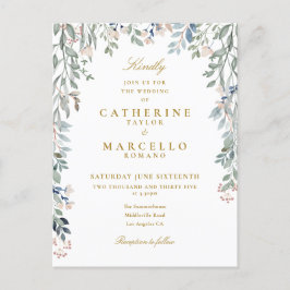 Elegant grönska blommig guld typografi bröllop inbjudan vykort