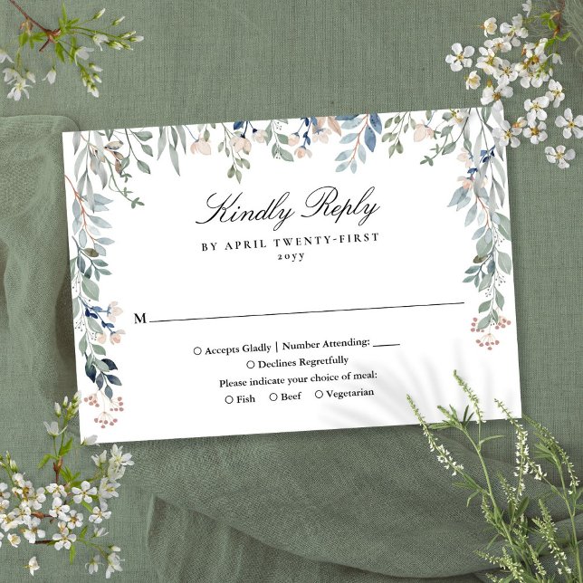 Elegant grönska blommor vildblommor bröllop OSA kort (Elegant Greenery Floral Wildflowers Wedding RSVP Card)