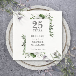 Elegant grönska blomsterrank 25-års bröllopsdag pappersservett