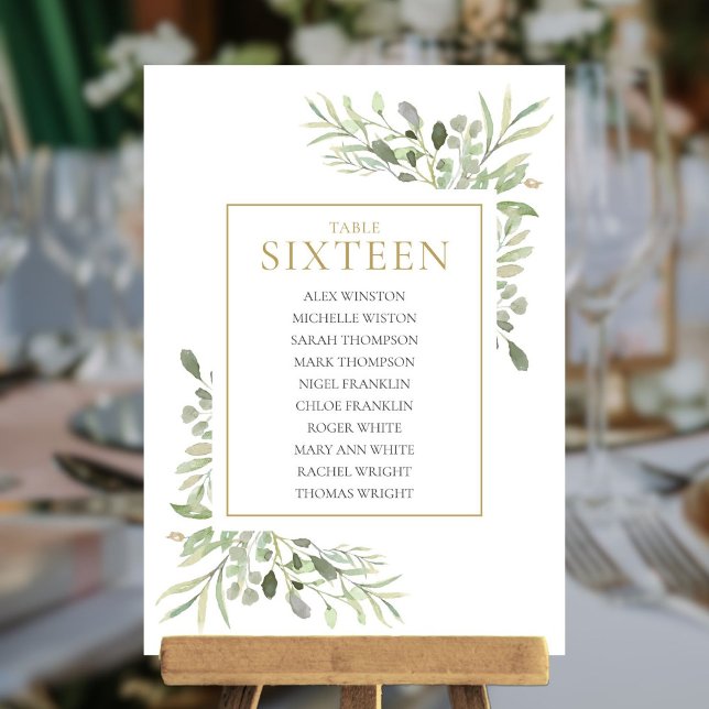 Elegant Grönska Bord Nummer 16 Placeringsplan Inbjudningar (Elegant Greenery Table Number 16 Seating Chart)