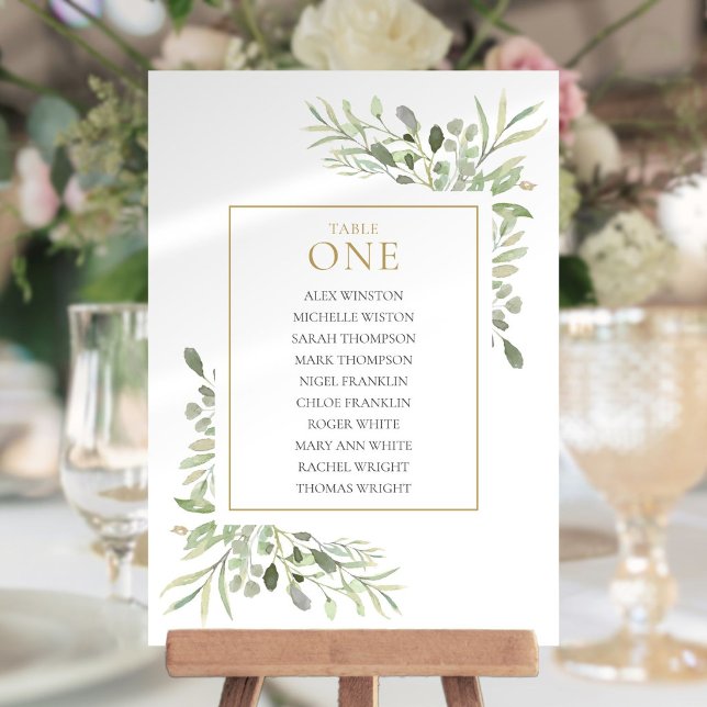 Elegant Grönska Bord Nummer 1 Sittplatskarta Inbjudningar (Elegant Greenery Table Number 1 Seating Chart)