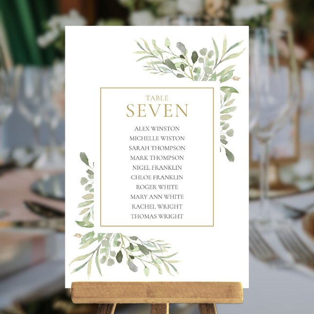 Elegant Grönska Bord Nummer 7 Sittplatsschema Inbjudningar (Elegant Greenery Table Number 7 Seating Chart)