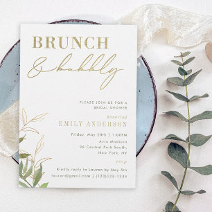 Elegant grönska bröllopsdusch Brunch och bubbel Inbjudningar