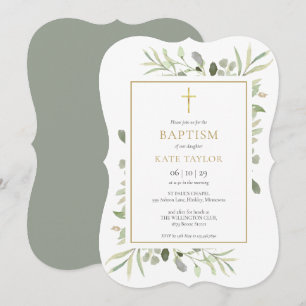 Elegant grönska dop namndag inbjudningar