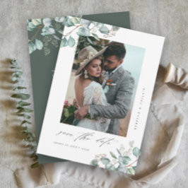 Elegant grönska Eukalyptus Bröllopsfoto QR-kod  Spara Datumet