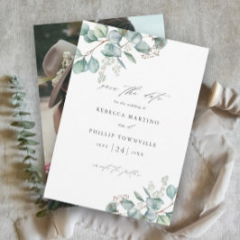 Elegant grönska Eukalyptus Foto Bröllop Spara Datumet