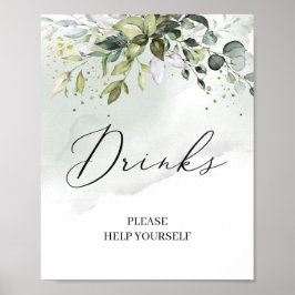 Elegant grönska eukalyptusblad drinkskylt poster