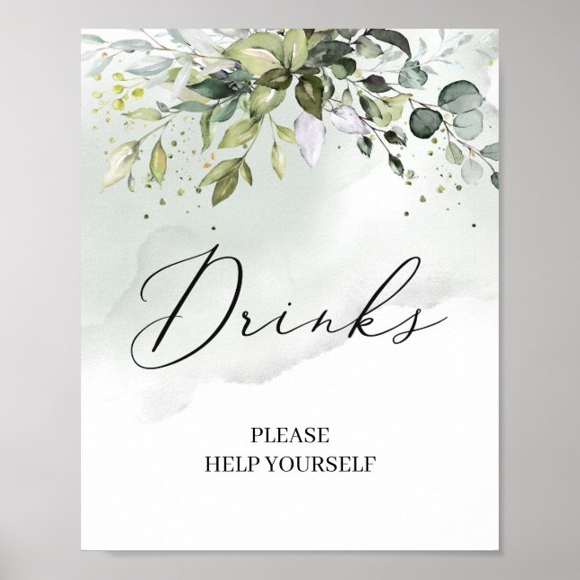 Elegant grönska eukalyptusblad drinkskylt poster (Framsidan)