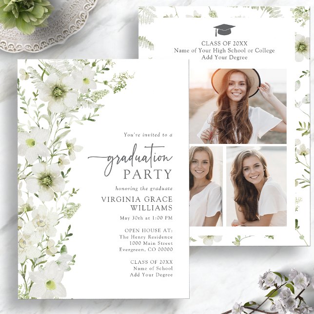 Elegant grönska examensfest inbjudningar (Elegant Greenery Graduation Party Invitation with Photo Collage by Painted Paperie
)