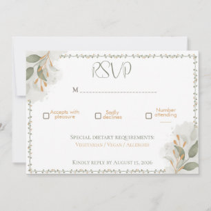 Elegant Grönska & Guld Blommig Bröllops-Svarskort Inbjudningar