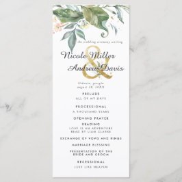 Elegant grönska guld bröllopsceremoni program