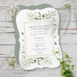 Elegant grönska guld brudtjejlunch inbjudningar