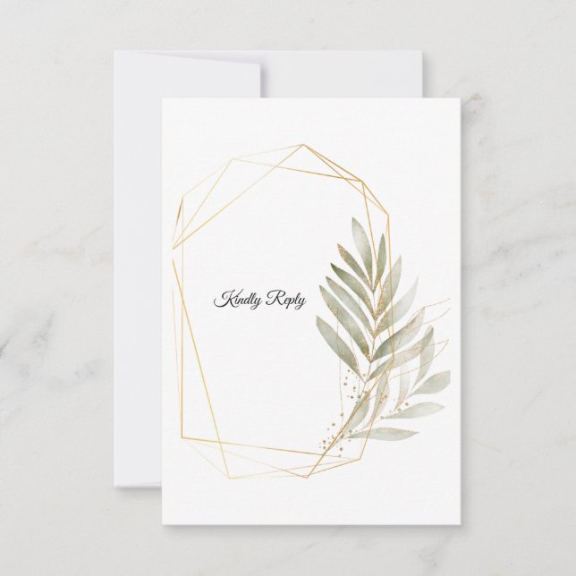 Elegant Grönska Guld Geometrisk Bröllop Svarskort OSA Kort (Framsida)
