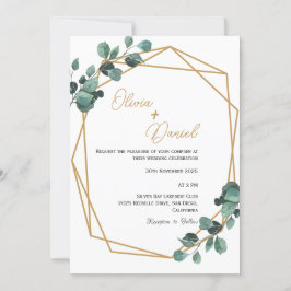 Elegant grönska Guld ram Bröllopsinbjudan Inbjudningar