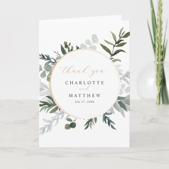 Elegant grönska guld tack kort (Framsida)