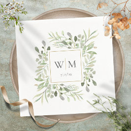Elegant grönska Guldmonogram Bröllop Pappersservett