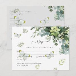 Elegant Grönska Löv Bröllop RSVP Vykort