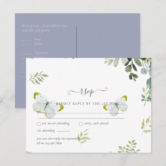 Elegant Grönska Löv Bröllop RSVP Vykort (Fram/baksida)