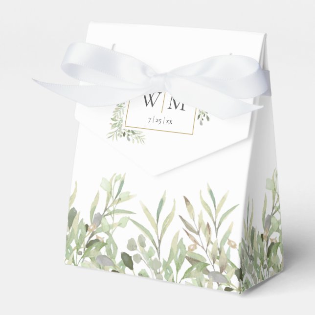 Elegant Grönska Lövverk Monogram Bröllop Presentaskar (Framsidan Sidan)
