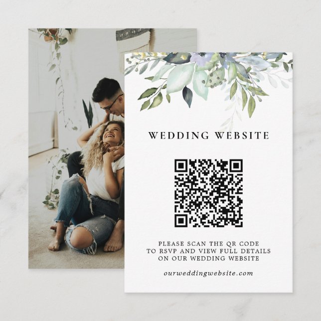 Elegant Grönska Lövverk QR-kod & Foto Bröllop Tilläggskort (Fram/baksida)