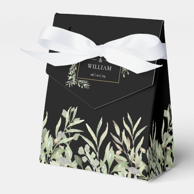 Elegant Grönska Lövverk Svart Guld Bröllop Presentaskar (Framsidan Sidan)