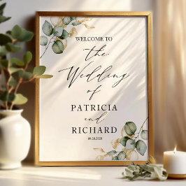 Elegant grönska med guld vigsel välkommen poster